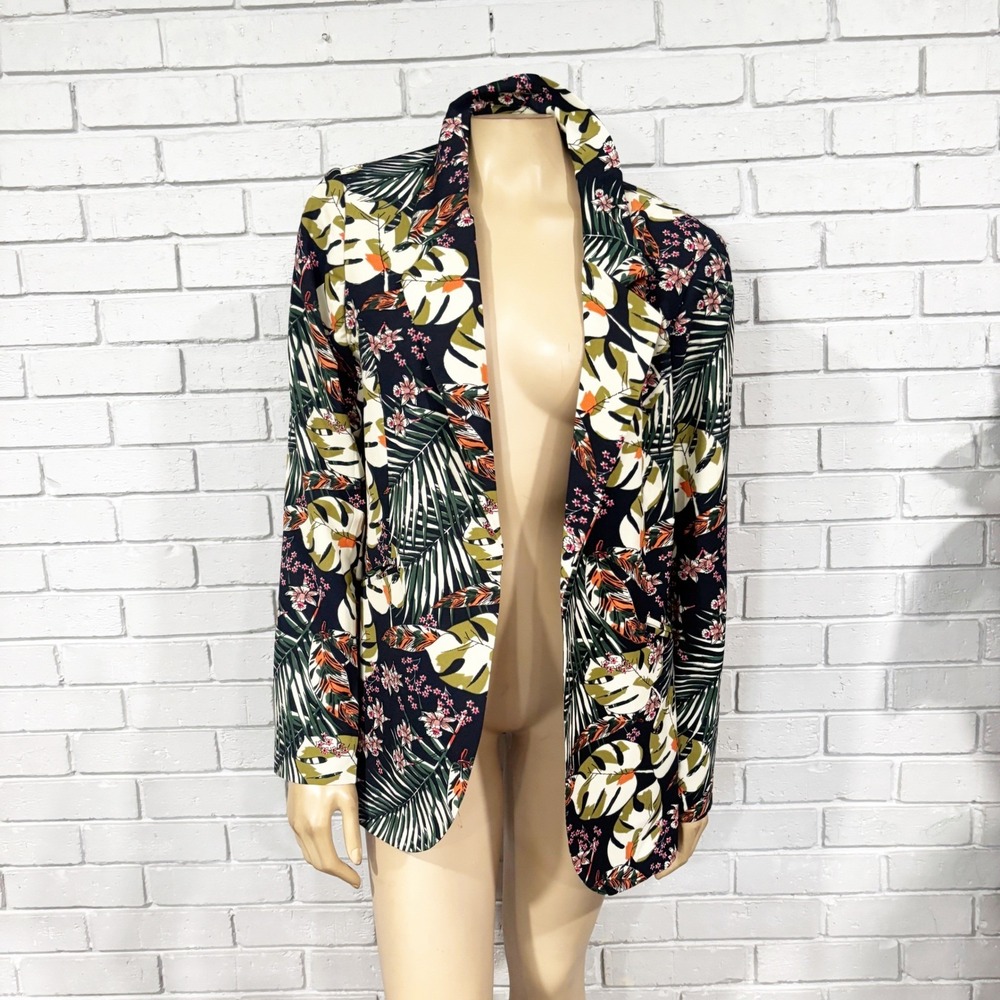 Cynthia Rowley Tropical Palm Leaf Print Open Front Blazer Floral Statement Sz 10